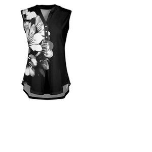 Black & White Floral Button-Front Sleeveless Tunic